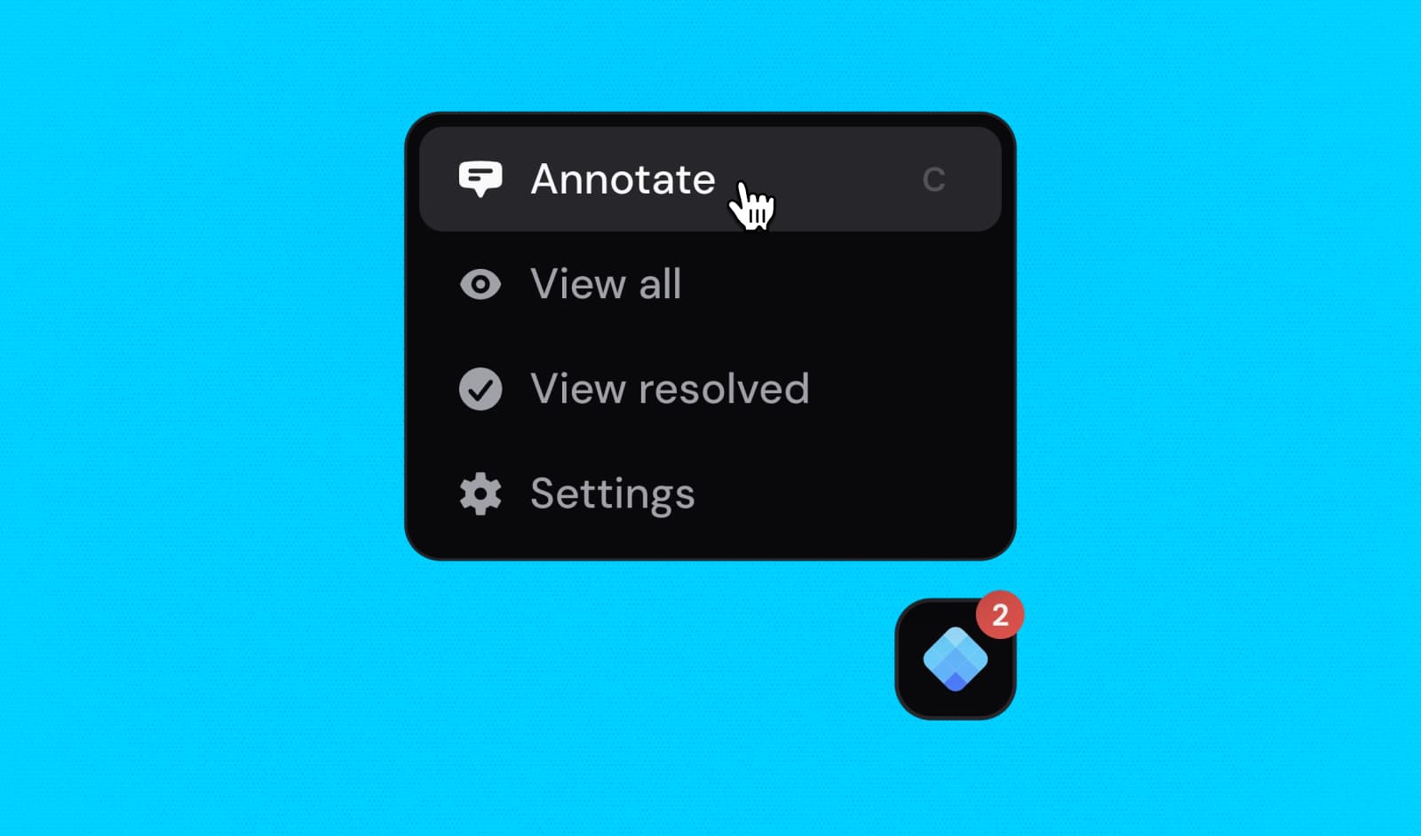 The Skyelight chip open on a live page, with a pinned feedback thread anchored to an element